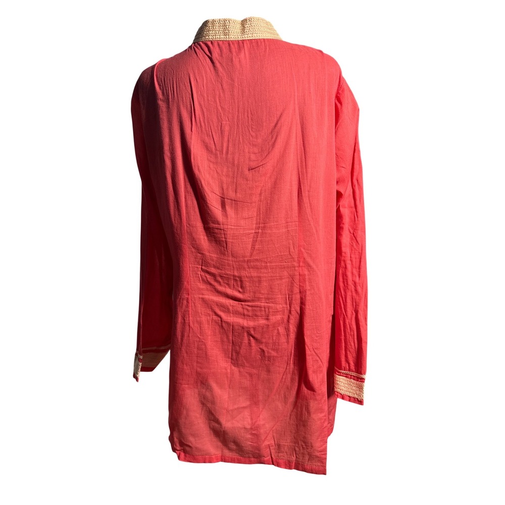 Sharon Gill NYC Women XL Coral Pink Crochet Embroidered Tunic Top Kaftan Boho - Picture 3 of 4